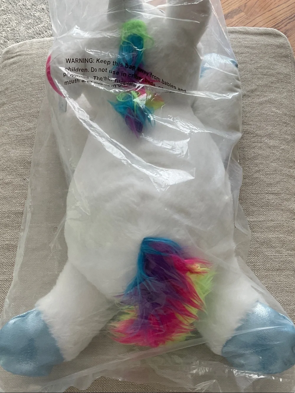 Plush Unicorn Dog Toy - White with Blue Accents